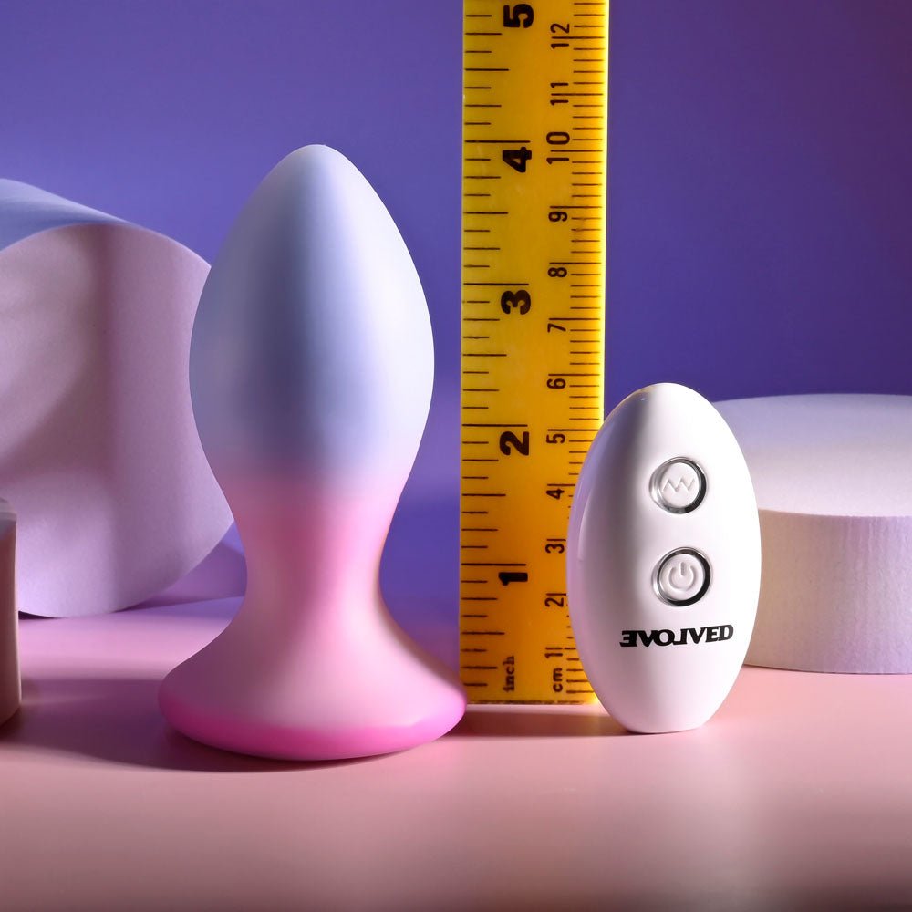 Evolved PARADISE PLUG - Pink/Purple 10.5 cm USB Rechargeable Vibrating Butt Plug with Wireless Remote - Silk and Sin