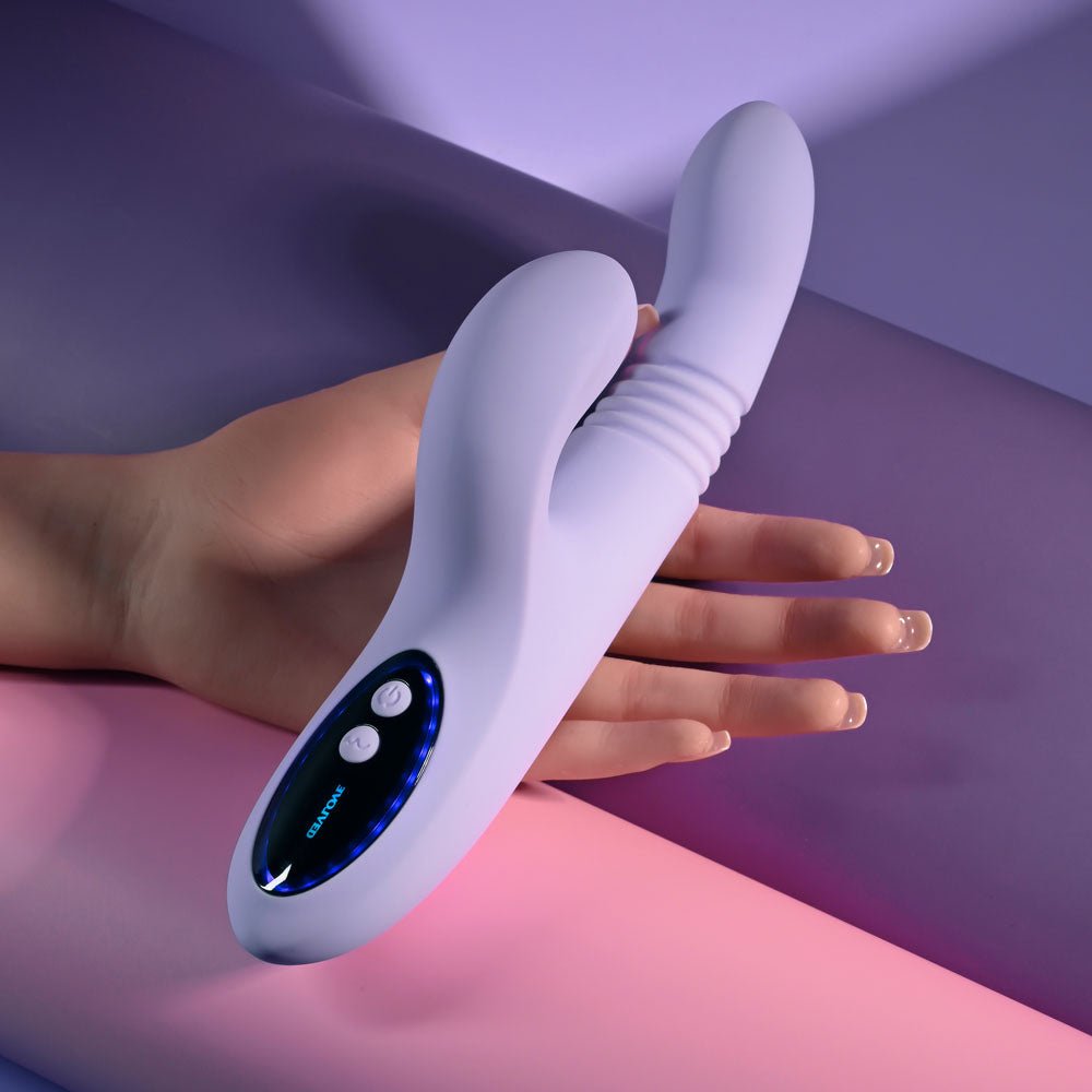 Evolved PEP TALK - Purple 23.3 cm USB Rechargeable Thrusting Vibrator with Tapping Clitoral Stimulator - Silk and Sin