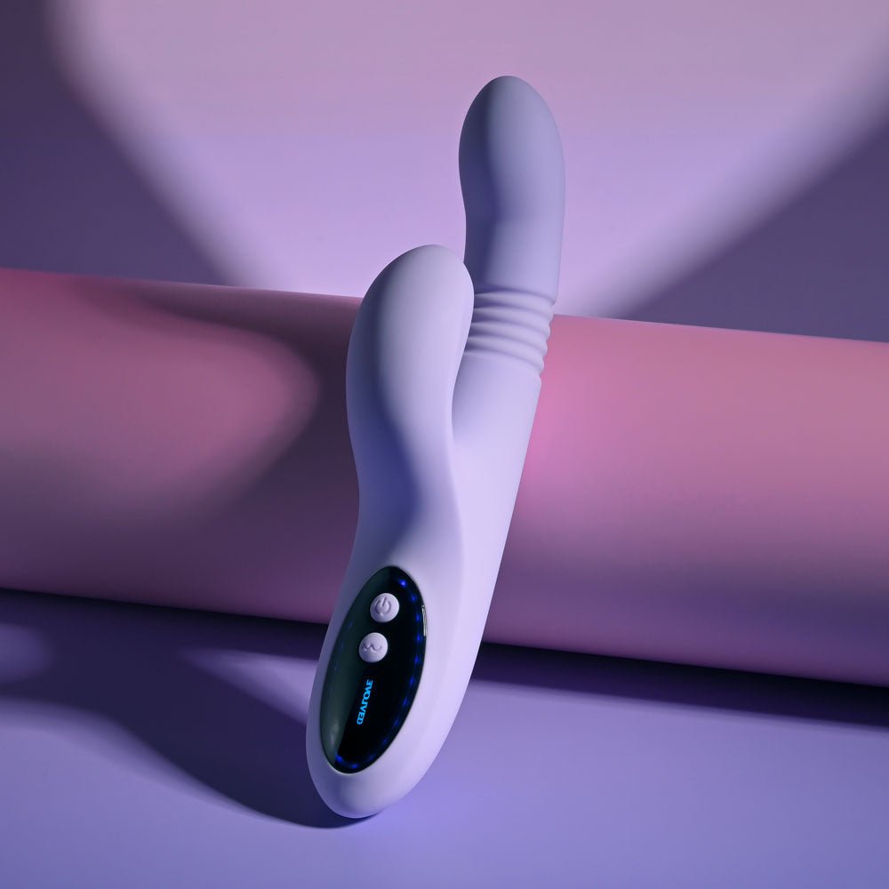 Evolved PEP TALK - Purple 23.3 cm USB Rechargeable Thrusting Vibrator with Tapping Clitoral Stimulator - Silk and Sin