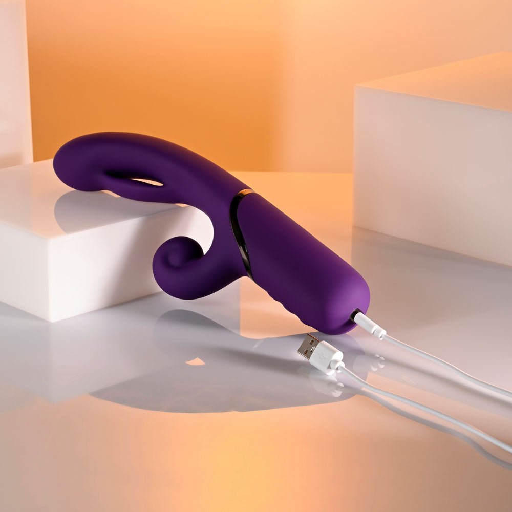 Evolved PLEASURE PUFF - Purple 24.1 cm USB Rechargeable Inflatable Rabbit Vibrator - Silk and Sin