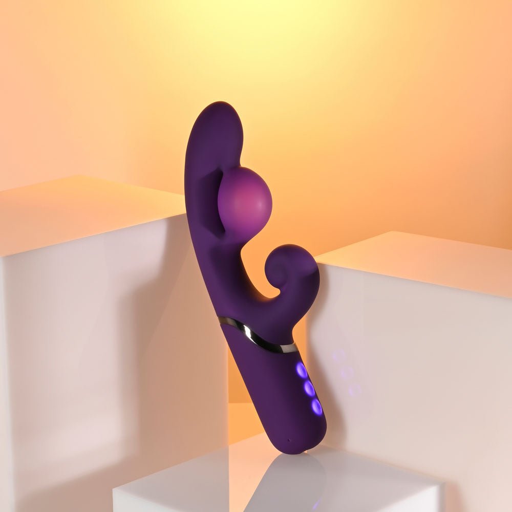 Evolved PLEASURE PUFF - Purple 24.1 cm USB Rechargeable Inflatable Rabbit Vibrator - Silk and Sin
