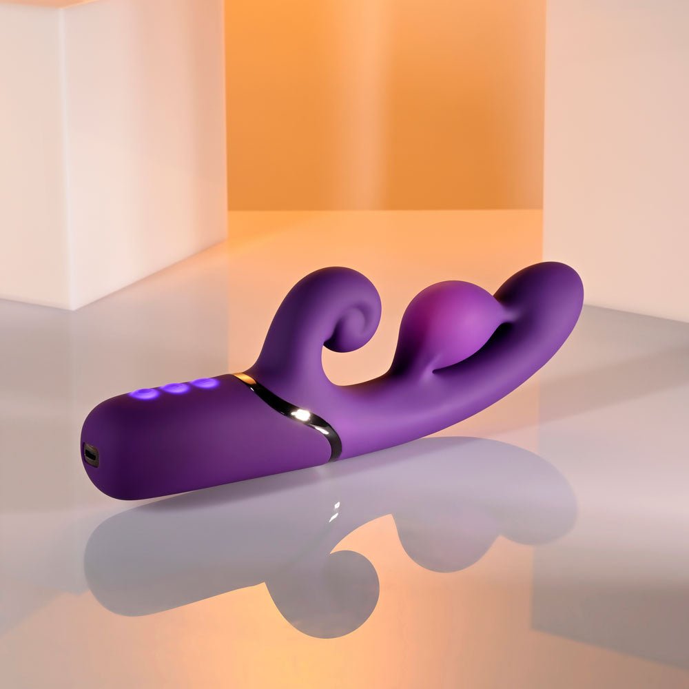 Evolved PLEASURE PUFF - Purple 24.1 cm USB Rechargeable Inflatable Rabbit Vibrator - Silk and Sin