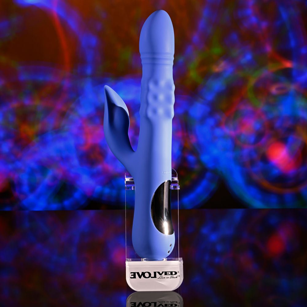 Evolved POP GOES THE O - Purple 24.7 cm USB Rechargeable Thrusting & Bulging Rabbit Vibrator - Silk and Sin