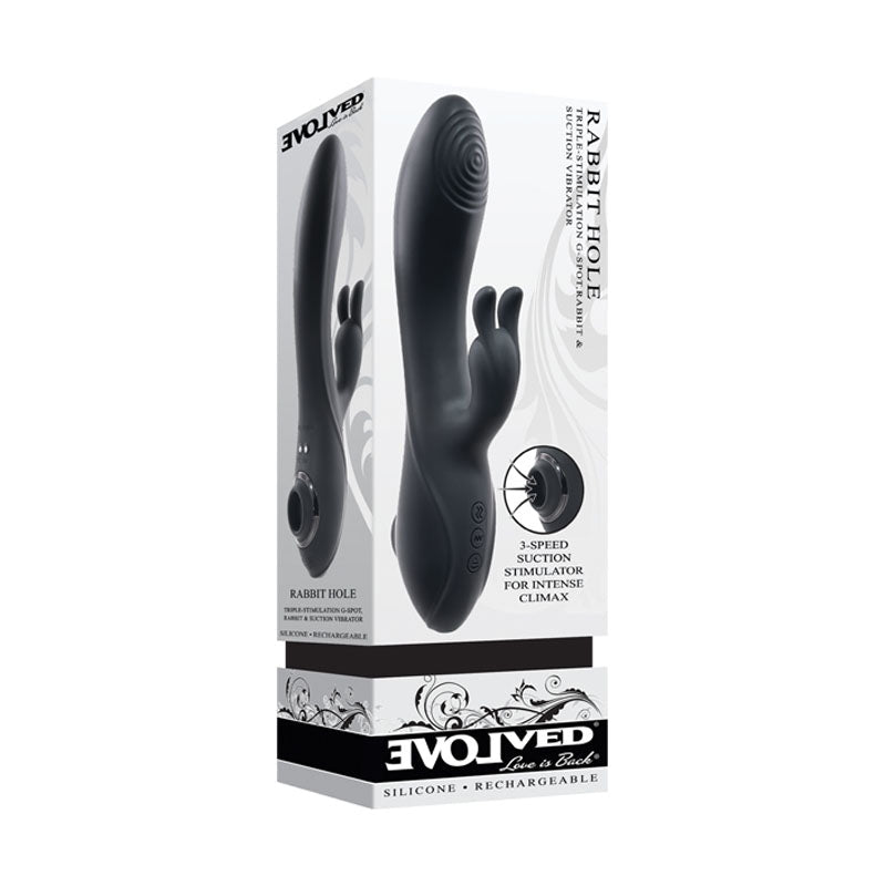 Evolved RABBIT HOLE - Black 21.2 cm USB Rechargeable Rabbit Vibrator - Silk and Sin
