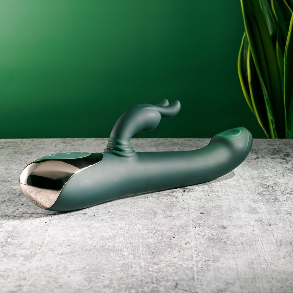 Evolved RABBIT TAP TAP - Green 25 cm USB Rechargeable Rabbit Vibrator with Tapping Tip - Silk and Sin