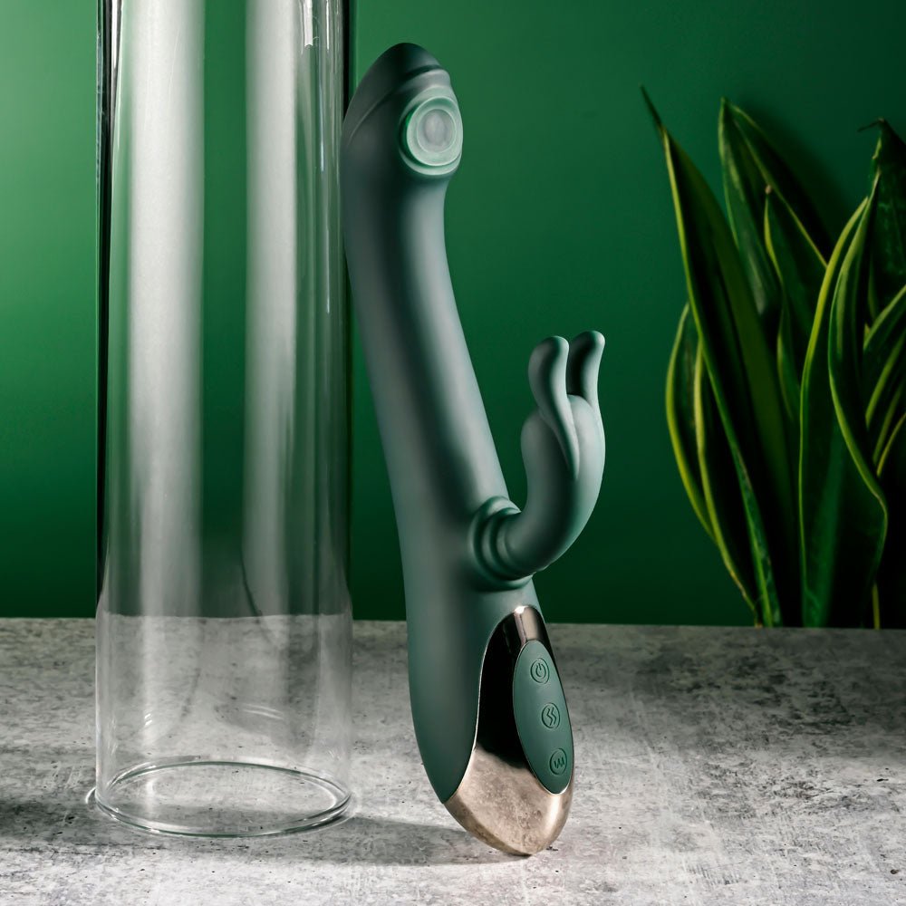 Evolved RABBIT TAP TAP - Green 25 cm USB Rechargeable Rabbit Vibrator with Tapping Tip - Silk and Sin