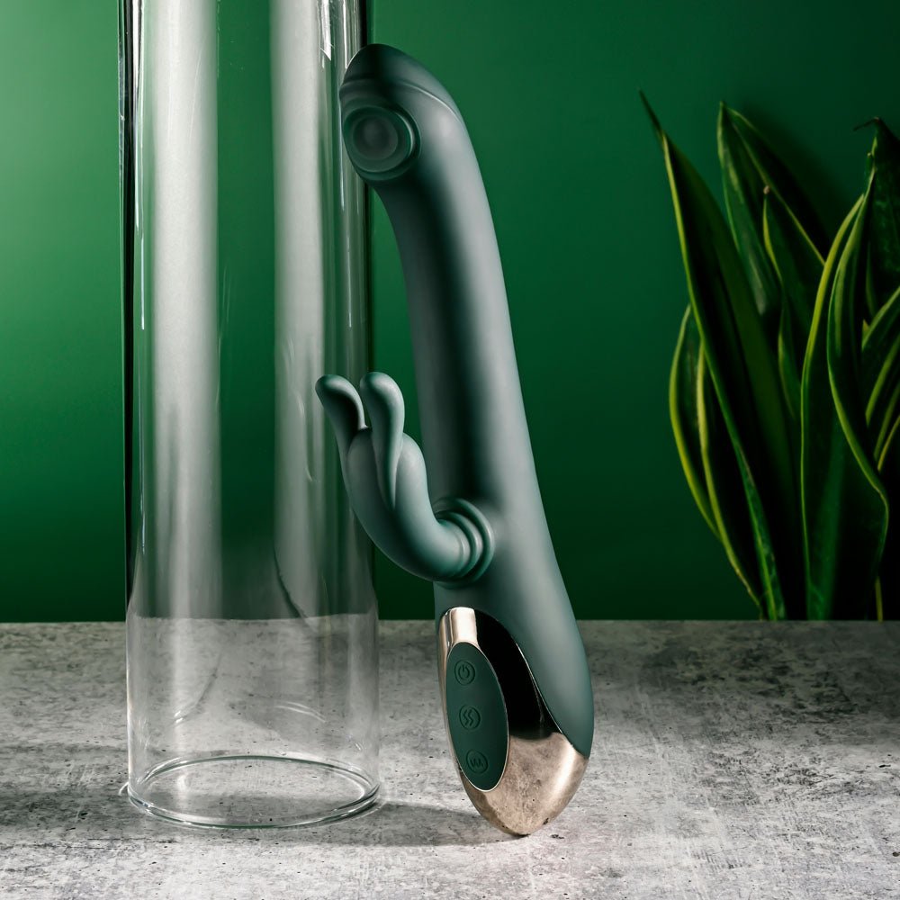 Evolved RABBIT TAP TAP - Green 25 cm USB Rechargeable Rabbit Vibrator with Tapping Tip - Silk and Sin