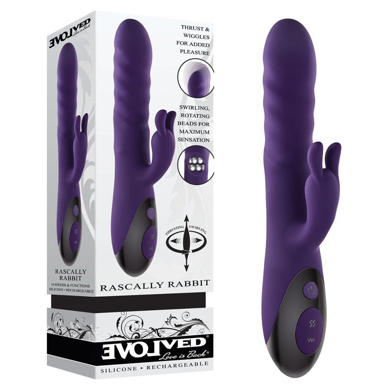 Evolved RASCALLY RABBIT - Purple 22.9 cm USB Rechargeable Rabbit Vibrator - Silk and Sin