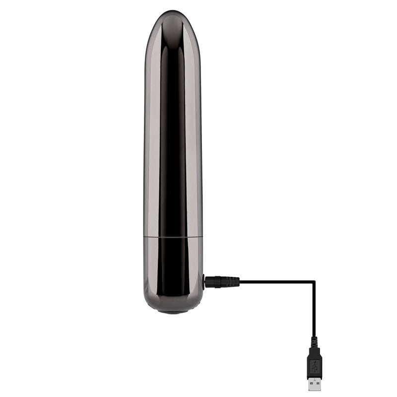 Evolved REAL SIMPLE - Black Chrome 10 cm USB Rechargeable Bullet - Silk and Sin