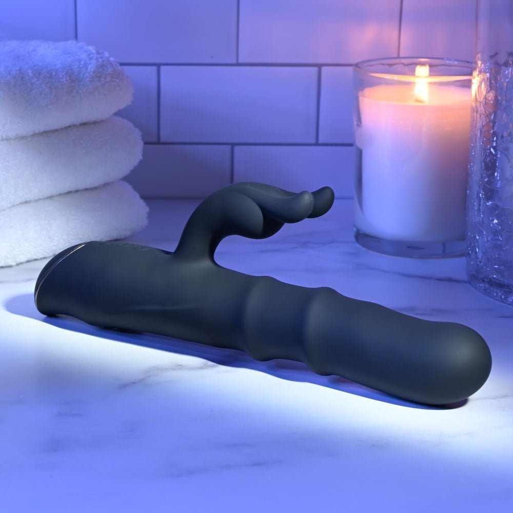 Evolved RINGMASTER - Black 23.1 cm USB Rechargeable Rabbit Vibrator - Silk and Sin