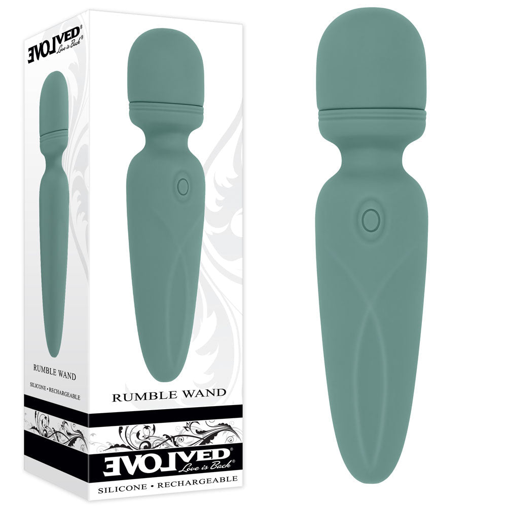 Evolved RUMBLE WAND - Olive Green 13.4 USB Rechargeable Mini Massage Wand - Silk and Sin