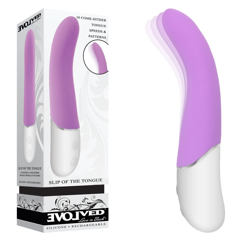 Evolved SLIP OF THE TONGUE - Purple 21.1 cm USB Rechargeable Flicking Tongue Vibrator - Silk and Sin