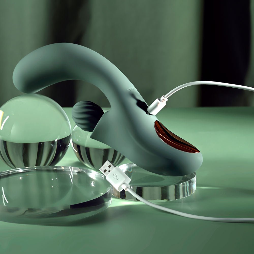 Evolved SPIRAL CHARM - Green 18 cm USB Rechargeable Rabbit Vibrator - Silk and Sin