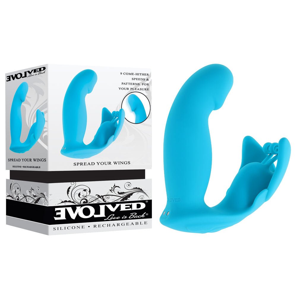 Evolved SPREAD YOUR WINGS - Blue USB Rechargeable Wearable Butterfly Vibrator - Silk and Sin