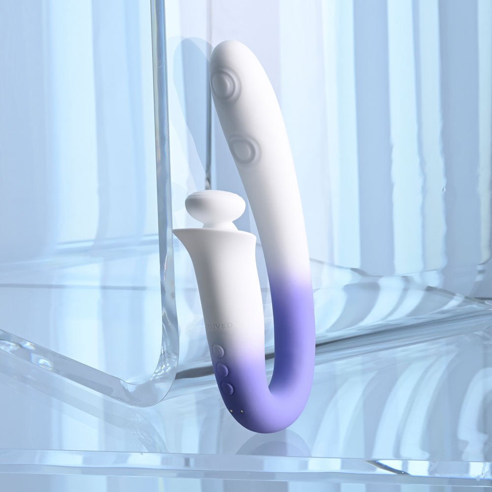 Evolved SPRING LOADED - White/Purple 23 cm USB Rechargeable Multi-Tapping Vibrator - Silk and Sin