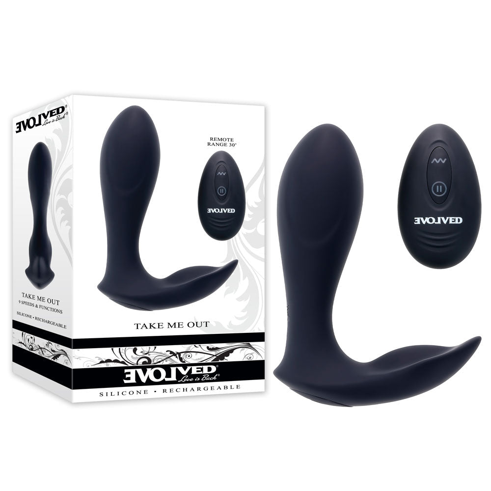 Evolved TAKE ME OUT - Black USB Rechargeable Wearable Vibrator with Remote Control - Silk and Sin