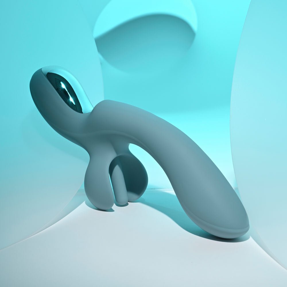 Evolved TAKE YOUR FLICK - Grey 24.1 cm USB Rechargeable Vibrator with Flicking Clitoral Stimulator - Silk and Sin