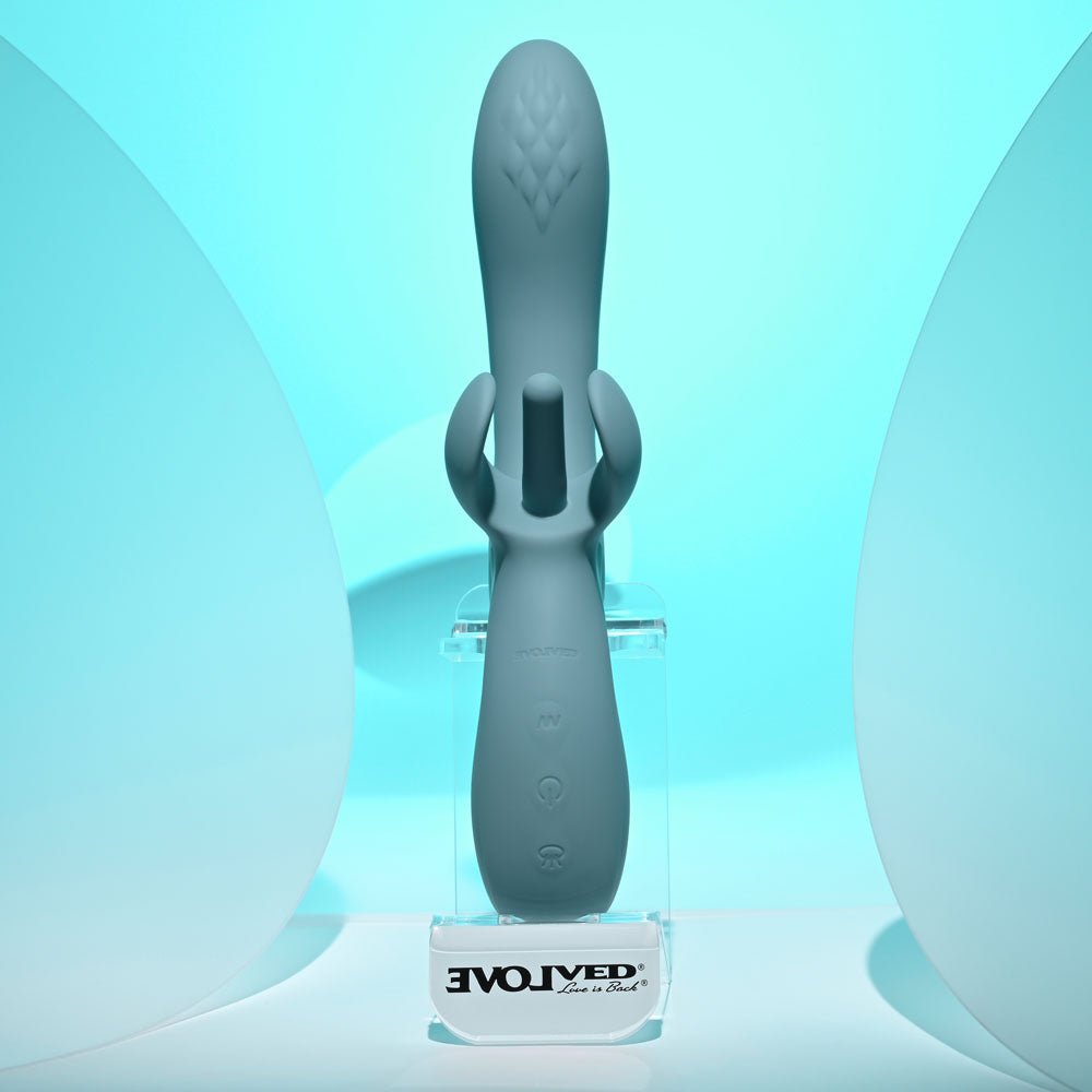 Evolved TAKE YOUR FLICK - Grey 24.1 cm USB Rechargeable Vibrator with Flicking Clitoral Stimulator - Silk and Sin