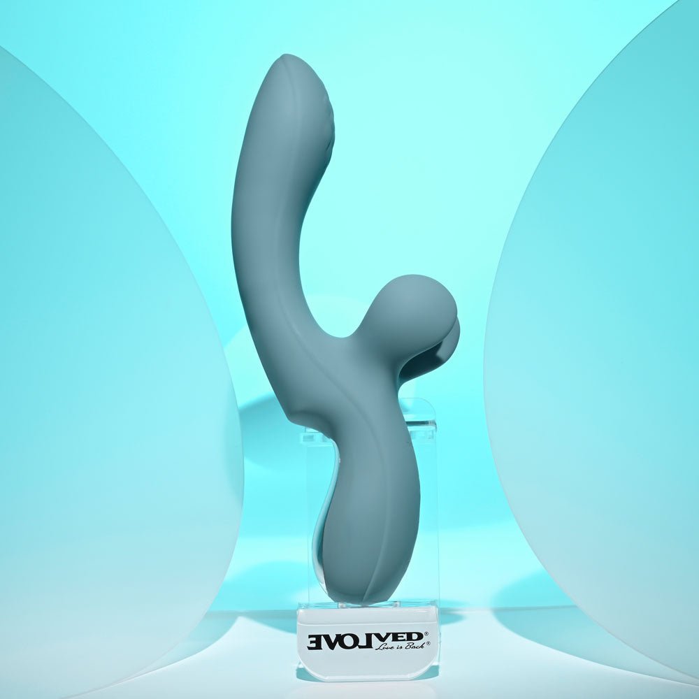 Evolved TAKE YOUR FLICK - Grey 24.1 cm USB Rechargeable Vibrator with Flicking Clitoral Stimulator - Silk and Sin