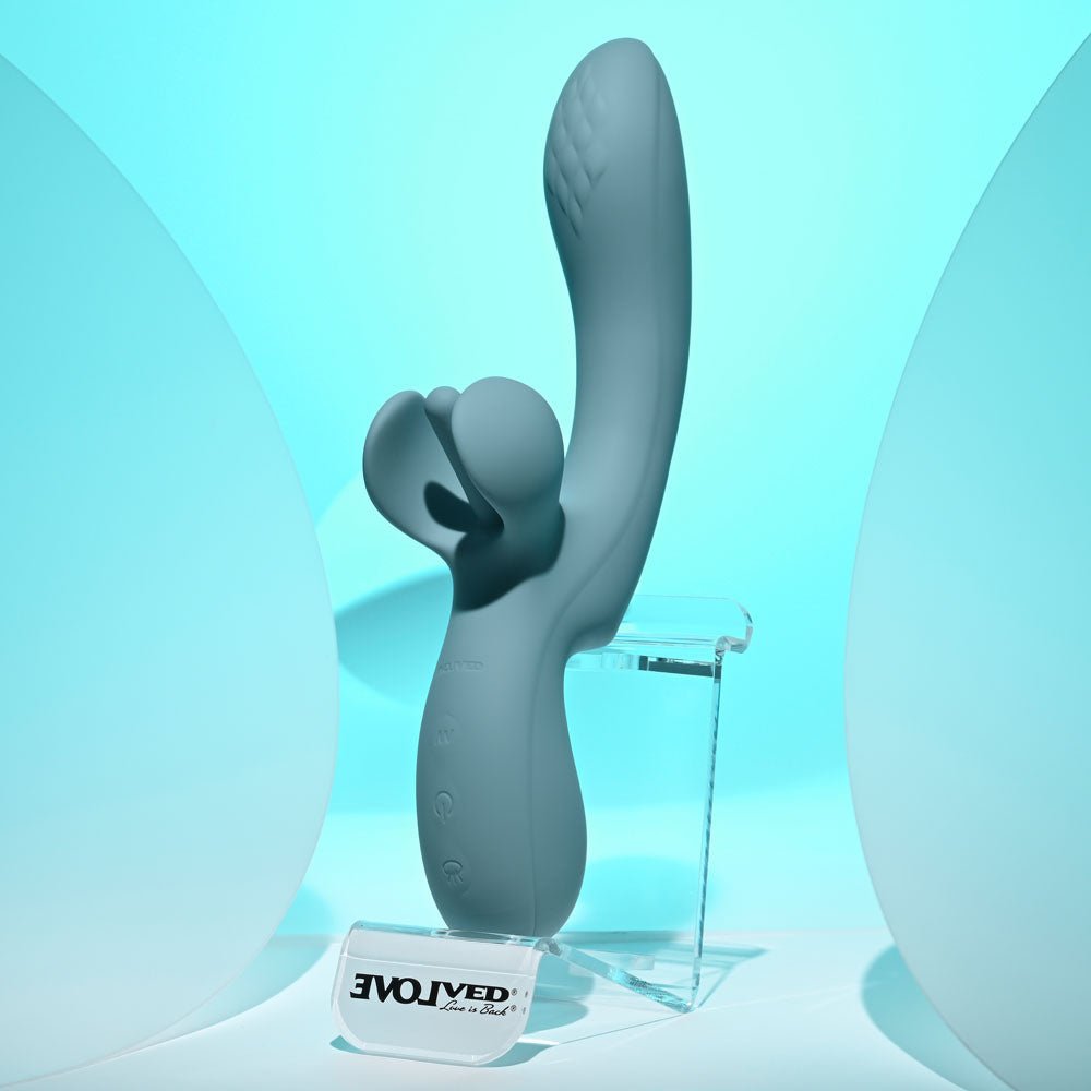 Evolved TAKE YOUR FLICK - Grey 24.1 cm USB Rechargeable Vibrator with Flicking Clitoral Stimulator - Silk and Sin