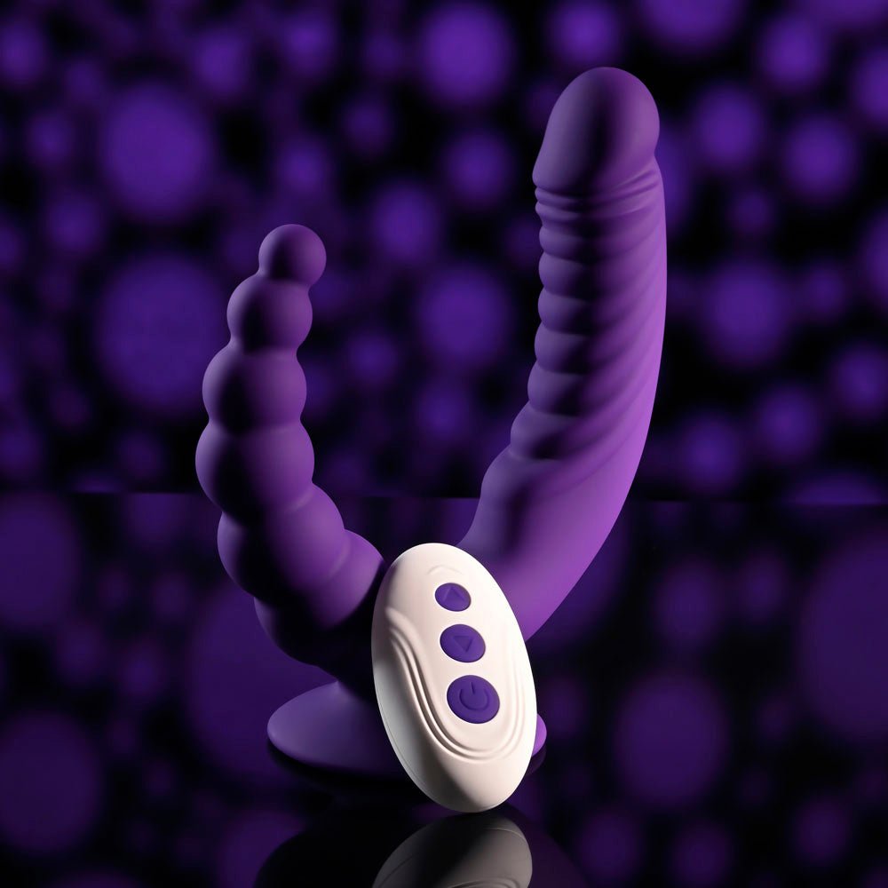Evolved THE RIDER - Purple USB Rechargeable Double Ended Vibrator with Wireless Remote - Silk and Sin