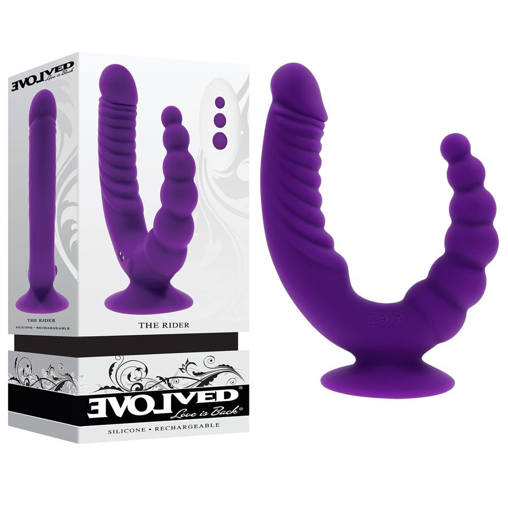 Evolved THE RIDER - Purple USB Rechargeable Double Ended Vibrator with Wireless Remote - Silk and Sin