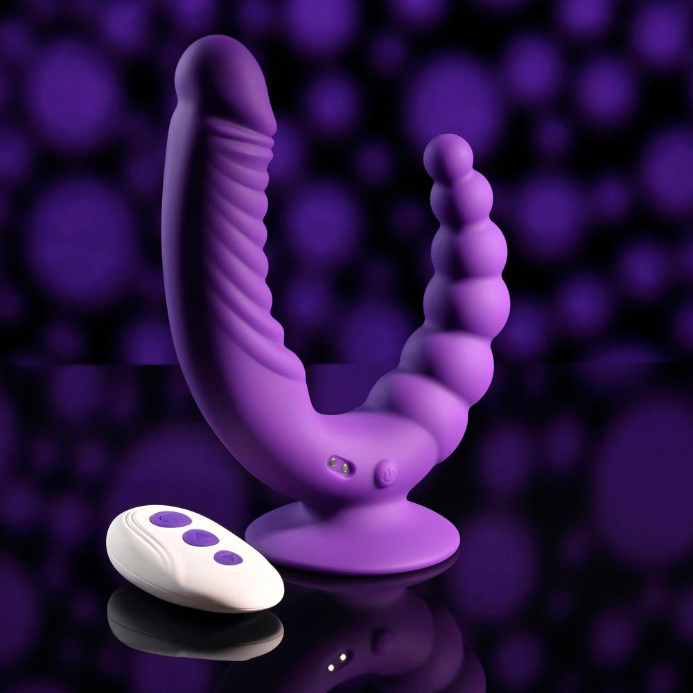 Evolved THE RIDER - Purple USB Rechargeable Double Ended Vibrator with Wireless Remote - Silk and Sin