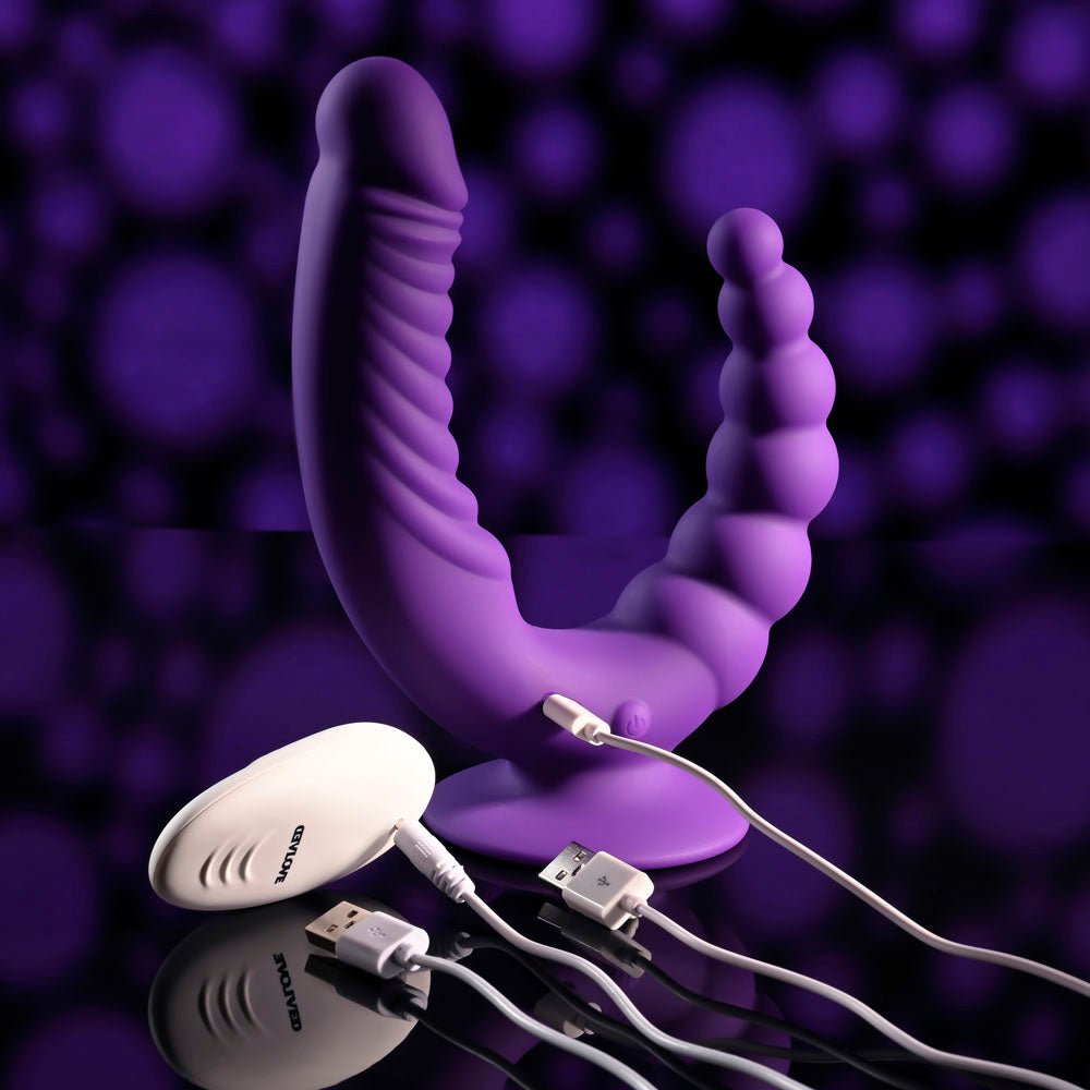 Evolved THE RIDER - Purple USB Rechargeable Double Ended Vibrator with Wireless Remote - Silk and Sin