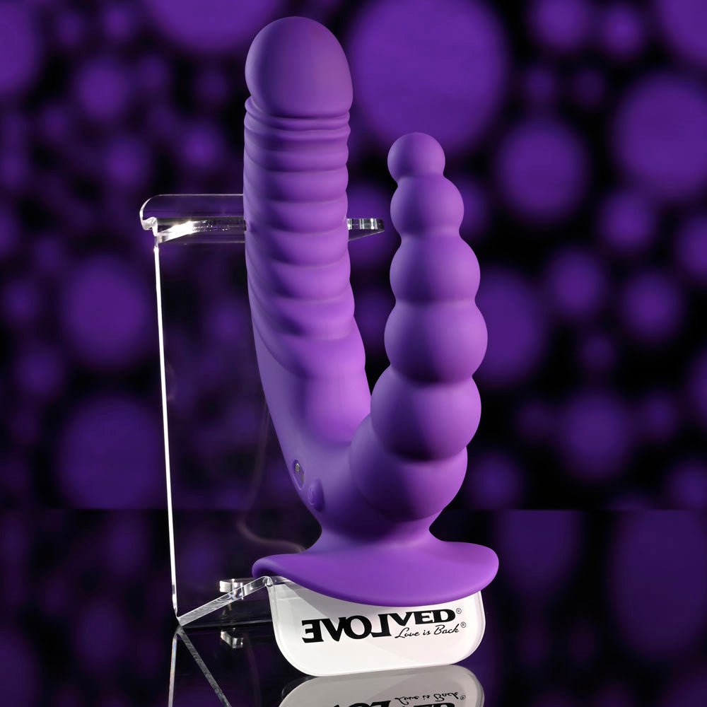 Evolved THE RIDER - Purple USB Rechargeable Double Ended Vibrator with Wireless Remote - Silk and Sin
