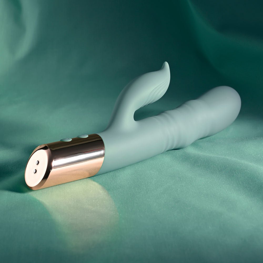 Evolved THE SHIMMY - Green USB Rechargeable Thrusting Rabbit Vibrator - Silk and Sin