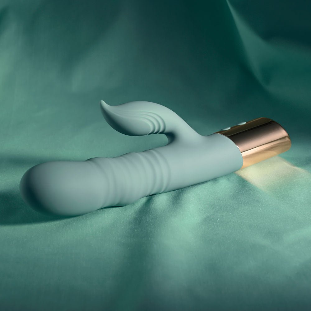 Evolved THE SHIMMY - Green USB Rechargeable Thrusting Rabbit Vibrator - Silk and Sin
