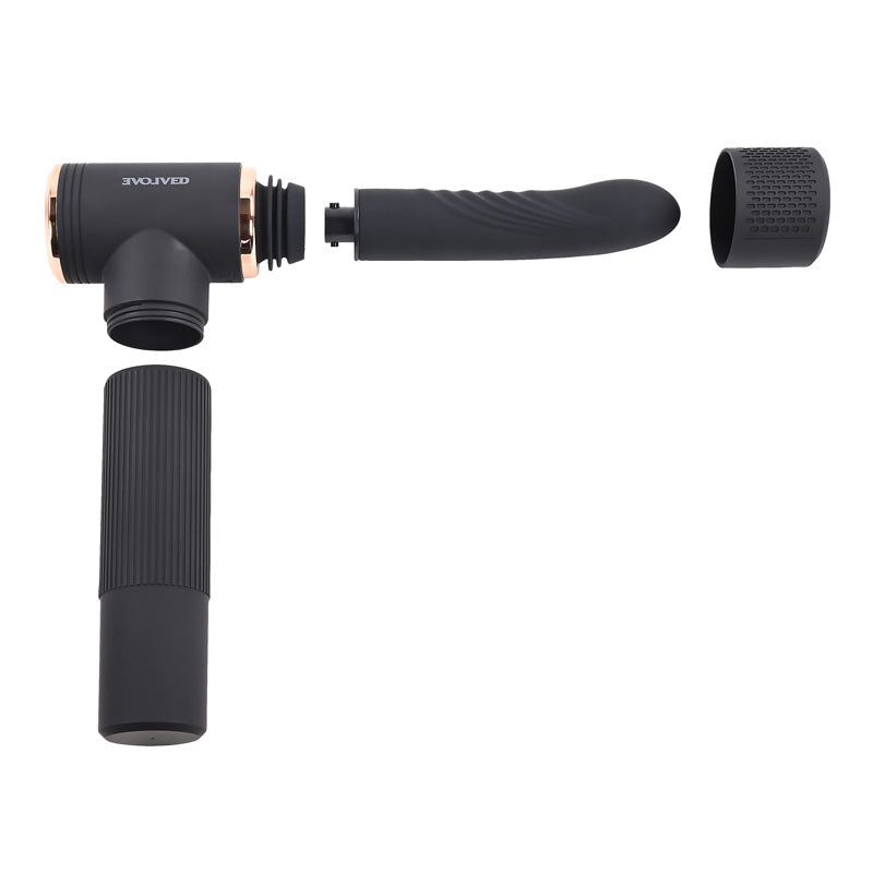 Evolved TOO HOT TO HANDLE - Black USB Rechargeable Thrusting Vibe with Stand - Silk and Sin