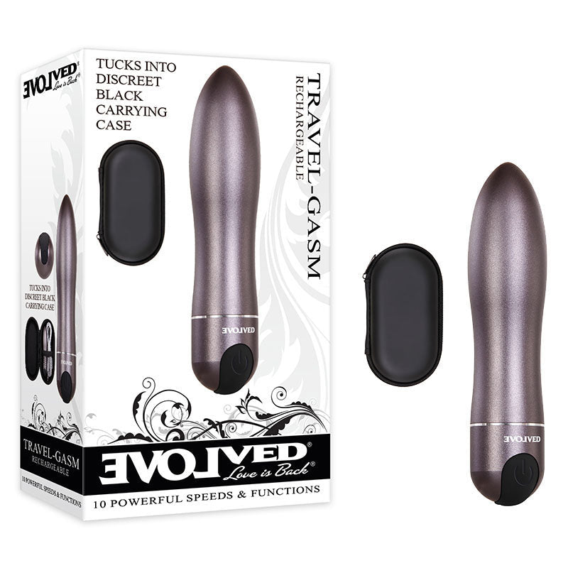Evolved Travel-Gasm - Gray 9 cm USB Rechargeable Bullet with Travel Case - Silk and Sin