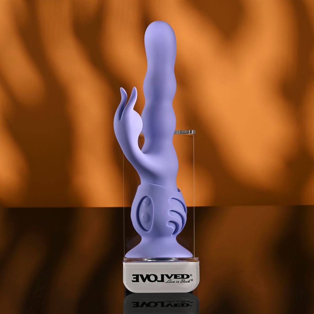 Evolved WIGGLY BUNNY - Purple USB Rechargeable Rabbit Vibrator with Suction Base - silkandsin