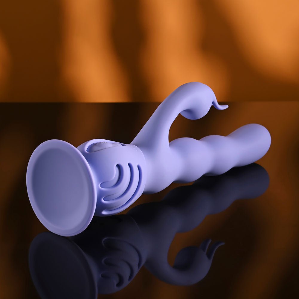 Evolved WIGGLY BUNNY - Purple USB Rechargeable Rabbit Vibrator with Suction Base - silkandsin