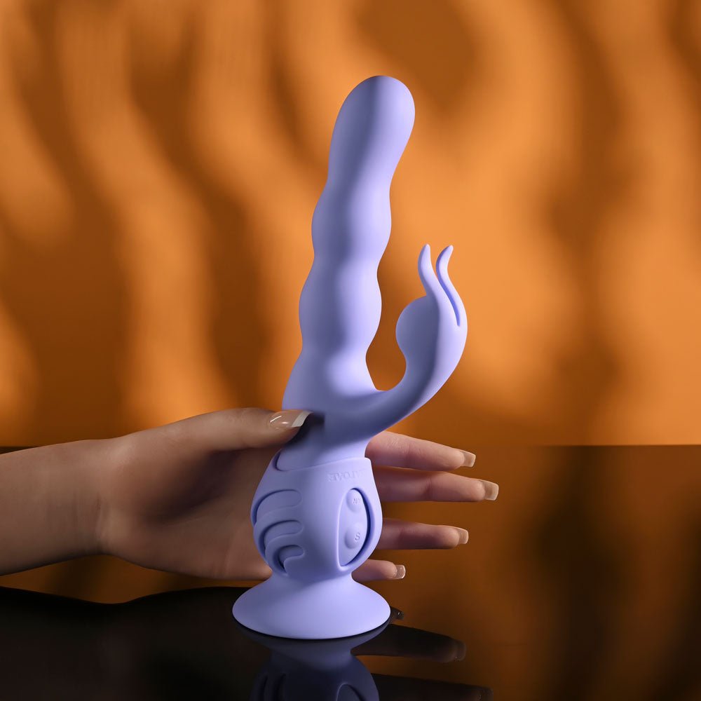 Evolved WIGGLY BUNNY - Purple USB Rechargeable Rabbit Vibrator with Suction Base - silkandsin