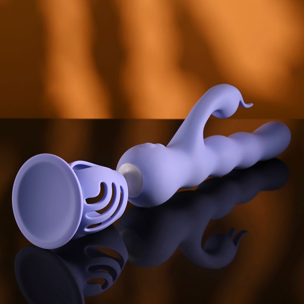 Evolved WIGGLY BUNNY - Purple USB Rechargeable Rabbit Vibrator with Suction Base - silkandsin