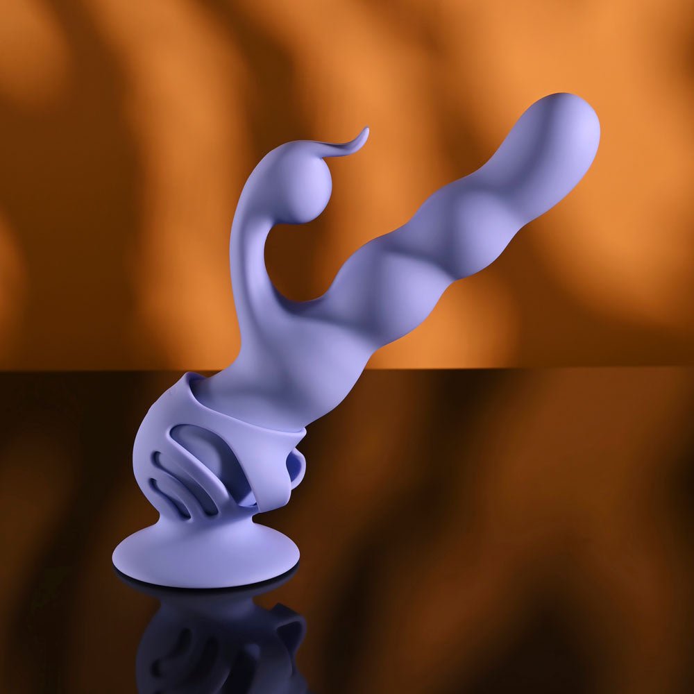 Evolved WIGGLY BUNNY - Purple USB Rechargeable Rabbit Vibrator with Suction Base - silkandsin