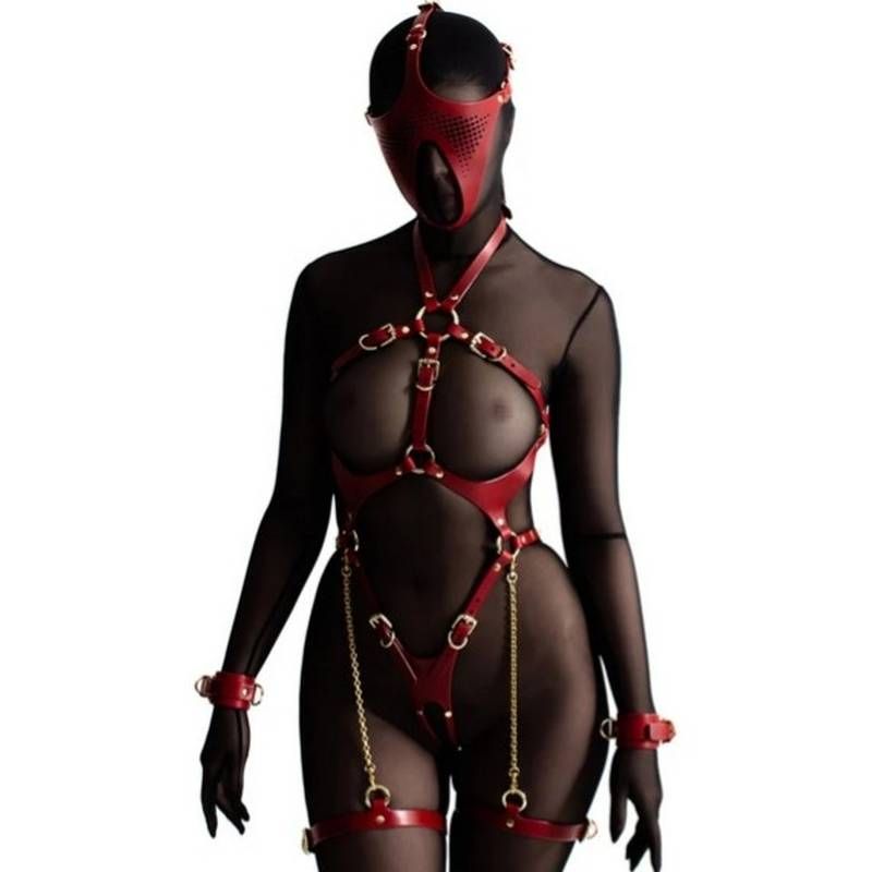 Ex Machina Genuine Leather Mask Red - Silk and Sin