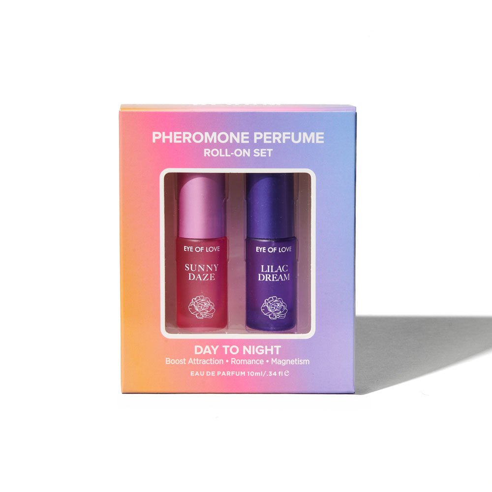 Eye Of Love Love In Bloom Pheromone Perfume Roll-On Set - Day to Night (Sunny Daze & Lilac Dream) Pheromone Perfume Oils for Women to attract Men - 10 ml Roll On Bottles - Silk and Sin