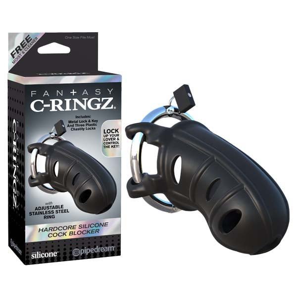 Fantasy C - ringz Hardcore Silicone Cock Blocker - Black Cock Cage - silkandsin