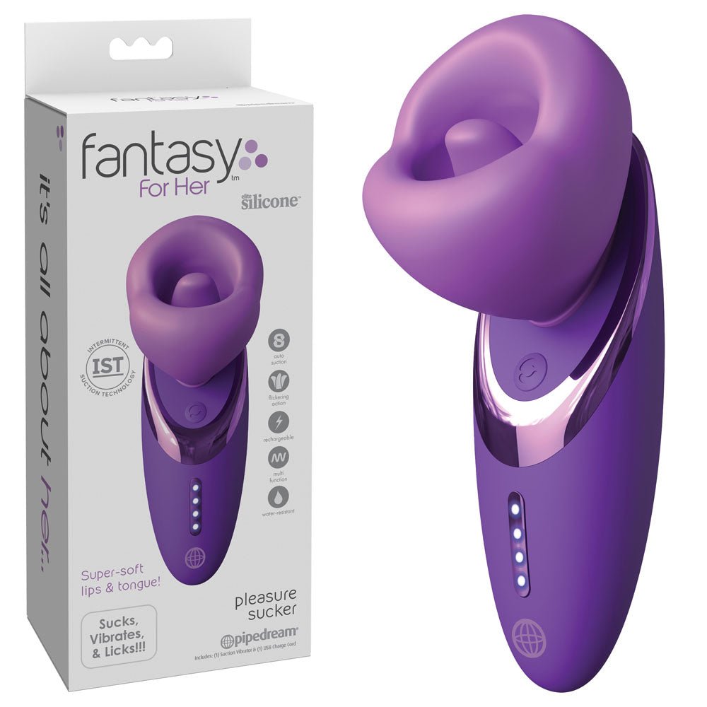 Fantasy For Her Pleasure Sucker - Purple USB Rechargeable Sucking, Licking & Vibrating Stimulator - silkandsin