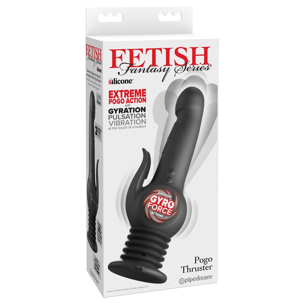 Fetish Fantasy Series Pogo Thruster - Black USB Rechargeable 23.5 cm Gyrating Rabbit Vibrator - silkandsin
