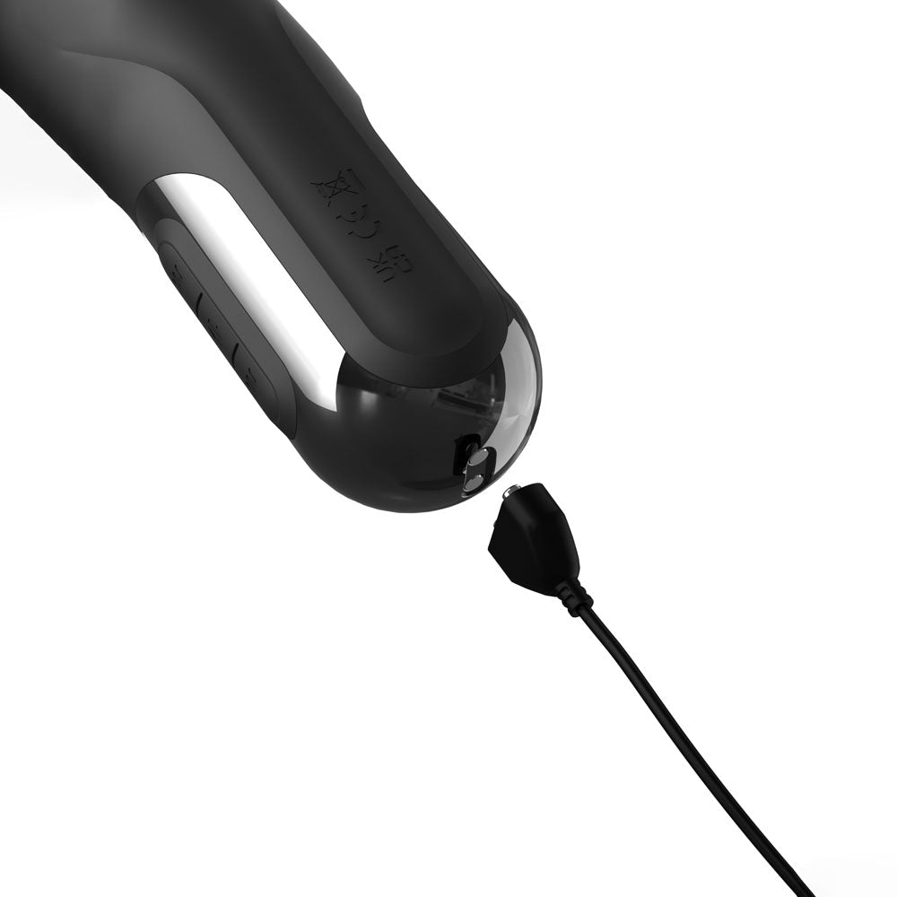 FFS Sonix Silicone Thruster - Black 22 cm USB Rechargeable Thrusting Vibrator with Flicking Clit Stim - silkandsin
