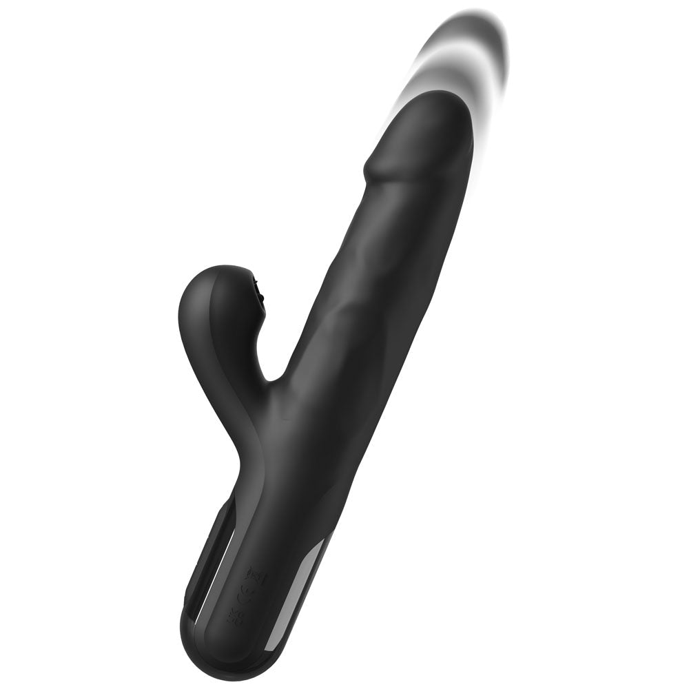 FFS Sonix Silicone Thruster - Black 22 cm USB Rechargeable Thrusting Vibrator with Flicking Clit Stim - silkandsin
