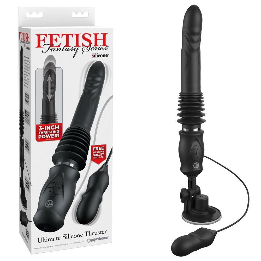 FFS Ultimate Silicone Thruster - Black - Black USB Rechargeable Thrusting Vibrator - silkandsin