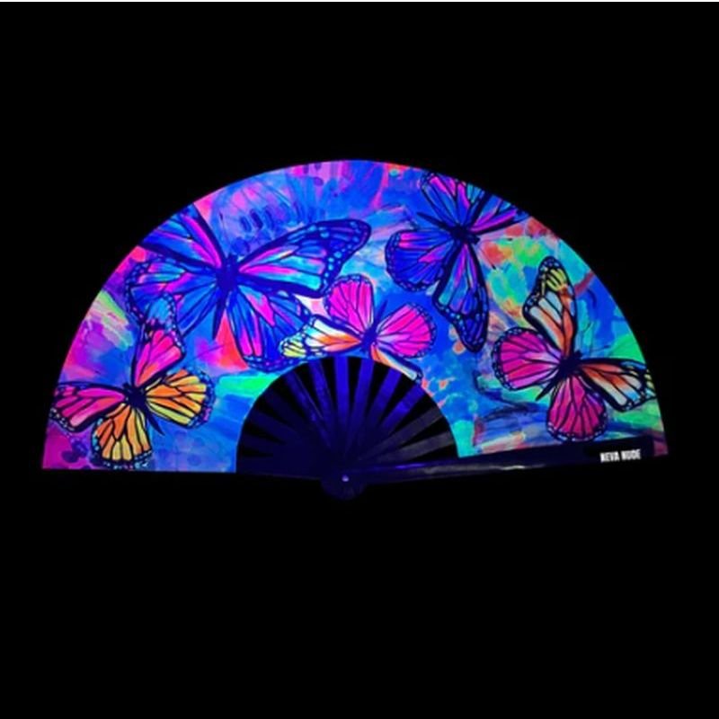 Flutter By Butterfly Blacklight Folding Fan - Silk and Sin