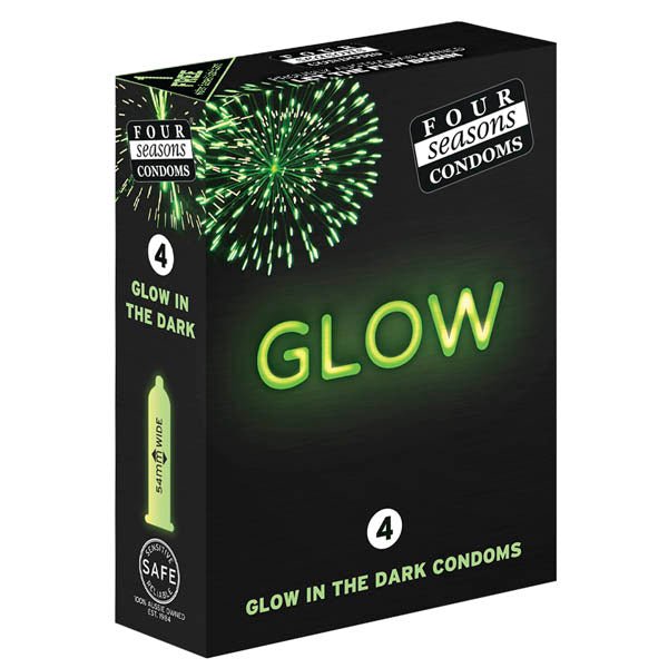 Four Seasons Glow N' Dark Condoms - Glow In The Dark Lubricated Condoms - 4 Pack - Silk and Sin