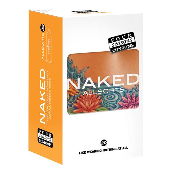 Four Seasons Naked Allsorts - Ultra Thin Lubed Condoms in 6 Styles - 20 Pack - Silk and Sin