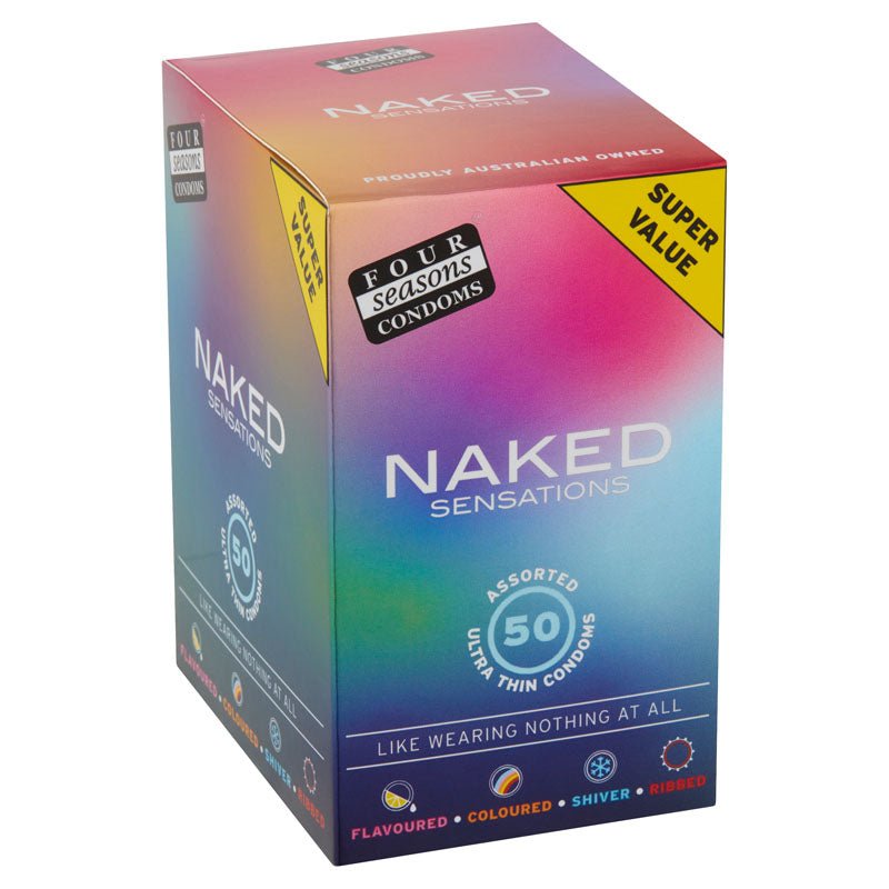Four Seasons Naked Sensations Condoms - Assorted Ultra Thin Lubricated Condoms - 50 Pack - Silk and Sin